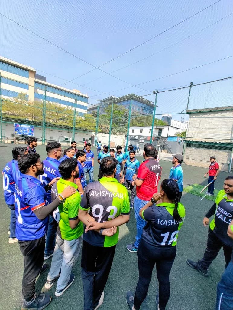 Team huddle on the sports field