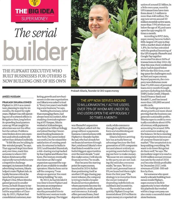 Press clipping: The serial builder — Prakash Sikaria, founder & CEO super.money (Financial Express)